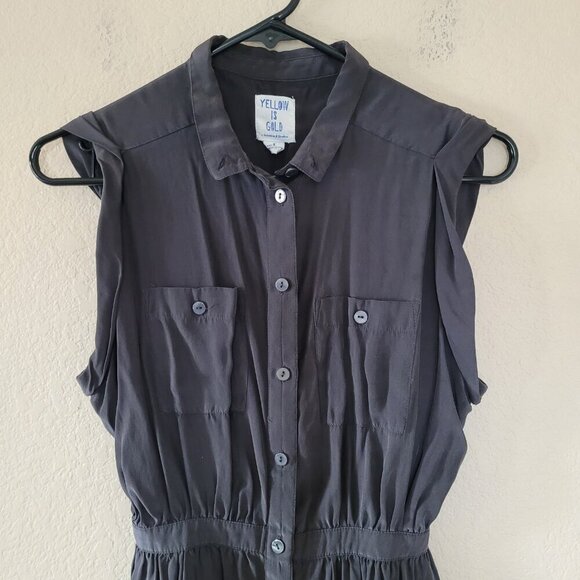 Anthropologie Yellow is Gold 100% Silk Dress Womens Sz Small Gray Mini Cut Out - Picture 2 of 7